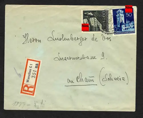 GG Auslandspost: Einschreiben Warschau nach au Cham/Schweiz, 1942