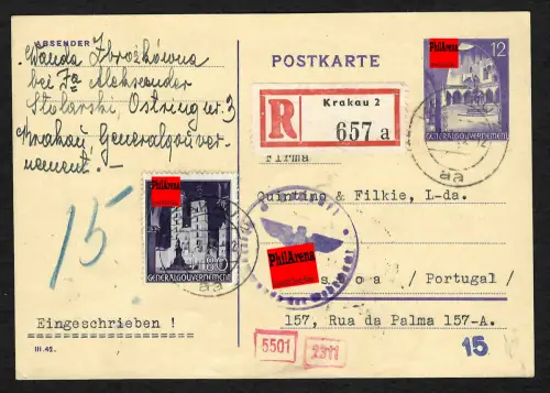 GG Auslandspost: Ganzsache von Krakau nach Lissabon, 1942, Deckadresse