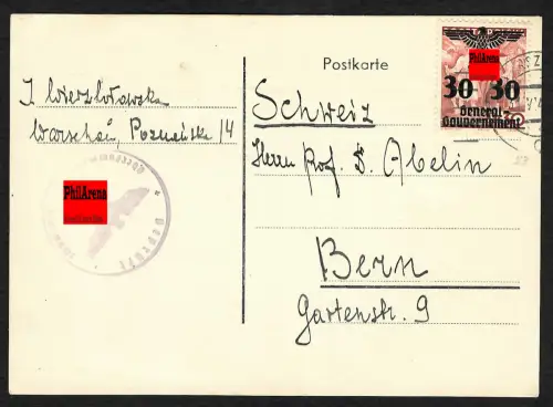 GG Auslandspost: Postkarte Warschau nach Bern, 1940