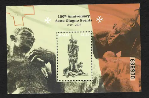 Malta 2019: 100 Jahre Nationalfeiertag - Sette Giugno Events, Block postfrisch