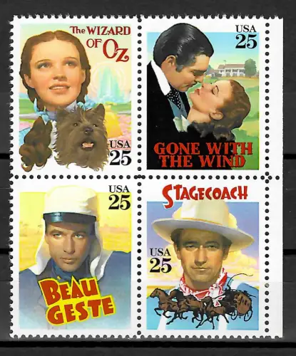 USA 2019: Kinoplakate #2079-2082, Wizard of OZ, Gone with the Wind, Beau Geste**