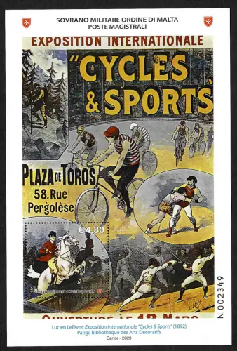 Malta SMOM 2020: Nostalgische Werbeplakate: Radfahren und Sport, postfrisch