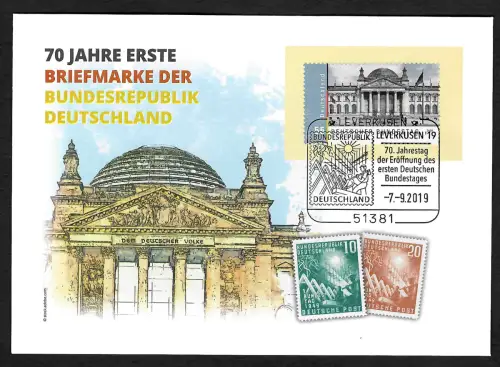 Bund 2019: 70 Jahre erste Briefmarke der Bundesrepublik Deutschland