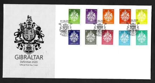 Gibraltar 2021: Freimarken, 10 Marken FDC