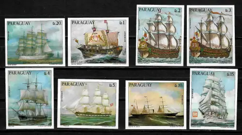 Paraguay 2018: historische Segelschiffe, 8x Briefmarken, postfrisch