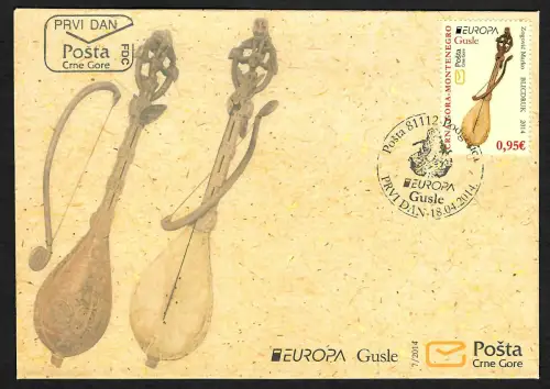 Montenegro 2014: EUROPA: Musikinstrumente, FDC