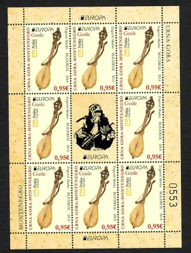 Montenegro 2014: EUROPA: Musikinstrumente, postfrischer Kleinbogen
