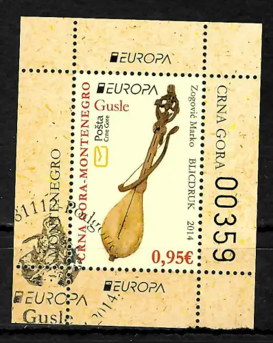 Montenegro 2014: EUROPA: Musikinstrumente, Bogen gestempelt
