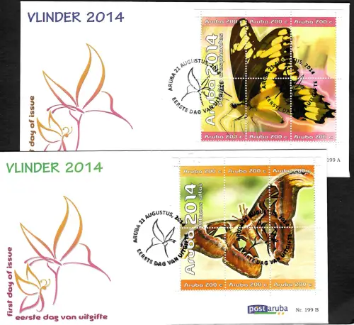 Aruba 2014: Vlinder, Schmetterlinge, 2x FDC
