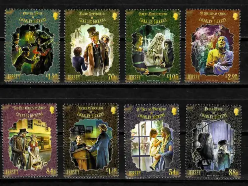 Jersey 2020: Charles Dickens, 8x Briefmarken, postfrisch