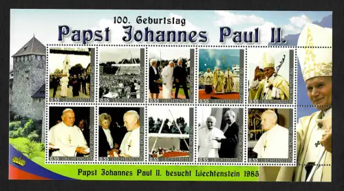 Liechtenstein 2020: 100. Geburtstag Papst Johannes Paul II, Bogen postfrisch