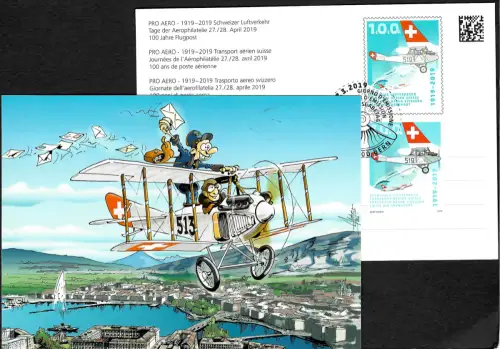 Schweiz 2019: Ganzsache Pro Aero, 100 Jahre Schweizer Luftverkehr