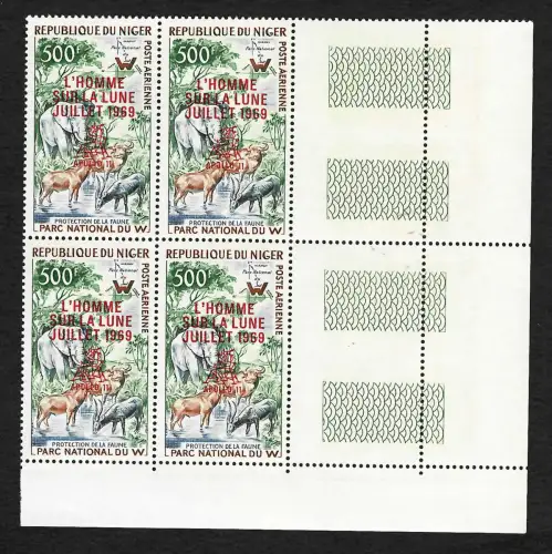 Niger: Mondlandung Apollo 11, #224 mit rotem Aufdruck, VE 4 postfrisch
