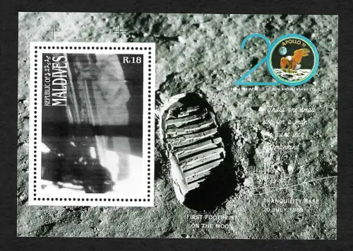Maledives 1989: Apollo 11, First step on the moon, Block #160, postfrisch