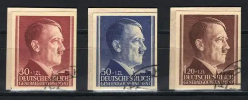 GG: MiNr. 89-91U, gestempelt auf Briefausschnitt mit BPP Attest