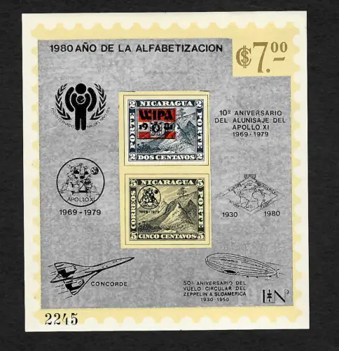 Nicaragua 1980: WIPA 1981, Mondlandung Apollo 11, Zeppelin, Concorde, #127, **