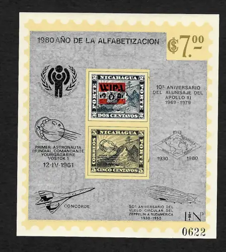 Nicaragua 1980: WIPA 1981, Mondlandung Apollo 11, Zeppelin, Concorde, #128, **