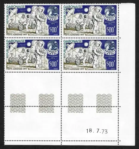 Gabun 1973: Apollo 17, postfrischer Viererblock VE4, Mondauto