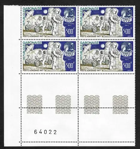 Gabun 1973: Apollo 17, postfrischer Viererblock VE3, #515, Mondauto