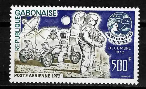 Gabun 1973: Apollo 17, postfrischer Viererblock, #515, Mondauto