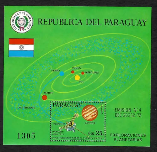 Paraguay: Planetenerforschung, Raumsonde Pionier 11, Block #212, postfrisch