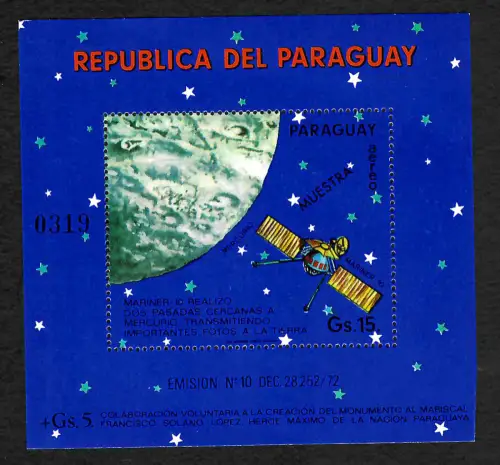 Paraguay: Weltraum Mariner 10, Block #231, MUESTRA, postfrisch