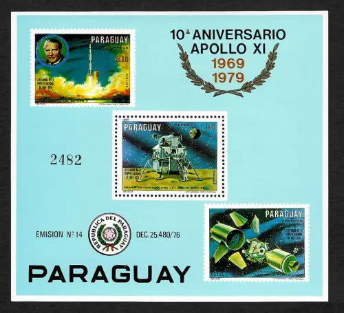Paraguay 1979: 10 Jahre Mondlandung Apollo 11, Block #354, postfrisch