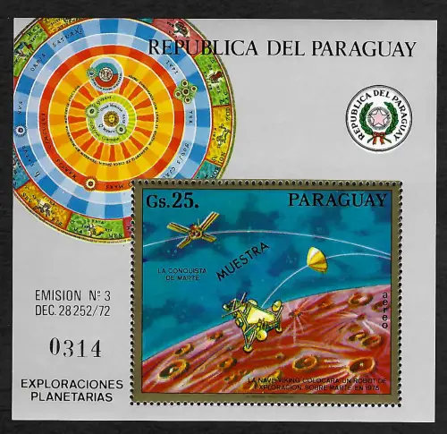 Paraguay Erforschung des Mars, Block #209, MUESTRA, postfrisch