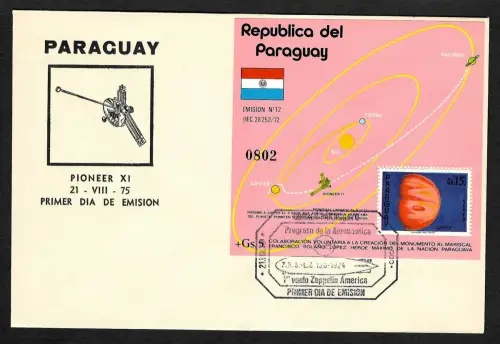 Paraguay 1975: Raumsonde Pionier 11, Block #247, FDC