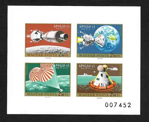 Ungarn 1970: Apollo 13, #2594-97, Kleinbogen ungezähnt, postfrisch