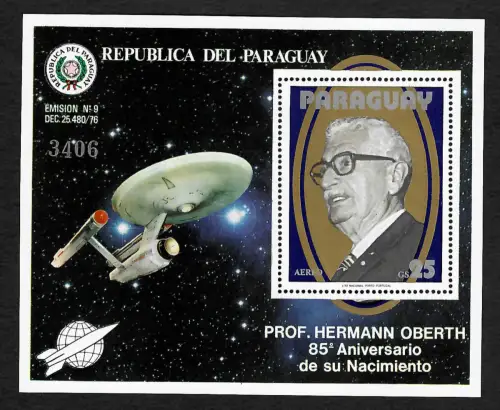 Paraguay 1976: 85. Geburtstag Hermann Oberth, Block #341, postfrisch