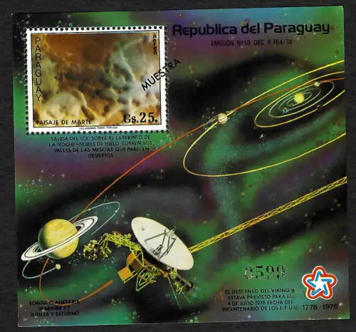 Paraguay: Projekt Viking, Mars Landung, Block #307, MUESTRA, postfrisch