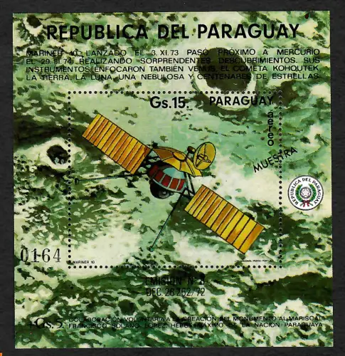 Paraguay: Planetensonde Mariner 10, Merkur, Block #230, MUESTRA, postfrisch