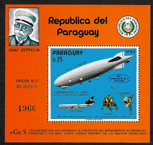 Paraguay: Zeppelin und Weltraumfahrt, Lufthansa, Block #246, postfrisch