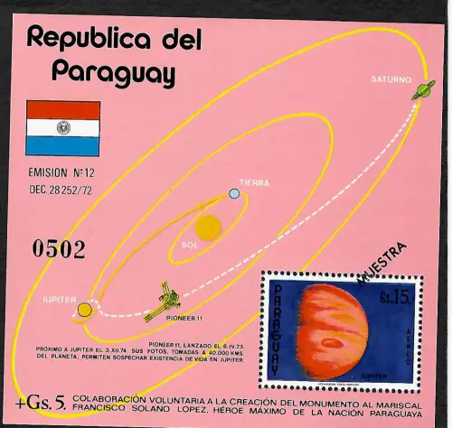 Paraguay: Raumsonde Pionier 11, Block #247, MUESTRA, postfrisch
