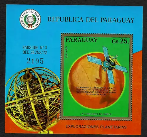 Paraguay: Marssonde Mariner 9, Block #208, postfrisch