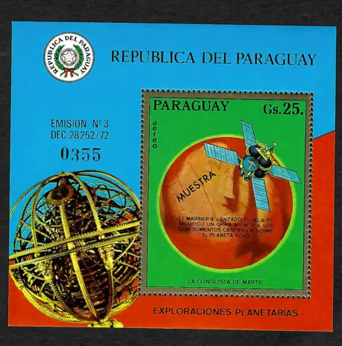Paraguay: Marssonde Mariner 9, Block #208, MUESTRA, postfrisch