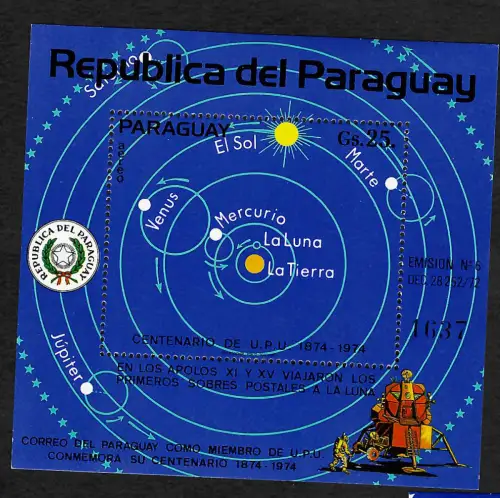 Paraguay: 100 Jahre UPU, Sonne, Erde, Mond, Block #219, postfrisch