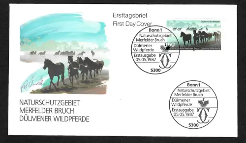 Bund 1987: Naturschutzgebiet Merfelder Bruch, Wildpferde, FDC