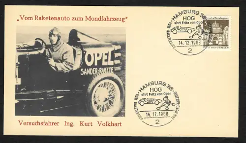 Bund 1968 Vom Raketenauto zum Mondfahrzeug HOG ehrt Fritz von Opel Kurt Volkhart