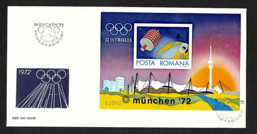 Rumänien 1972: Olympische Sommerspiele München, Block auf FDC