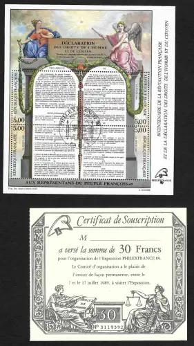 Frankreich 1989: PHILEXFRANCE, Block gestempelt mit Eintrittskarte