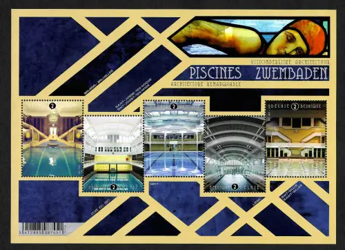 Belgien 2021: Piscines, Architecture remarquable, Block postfrisch