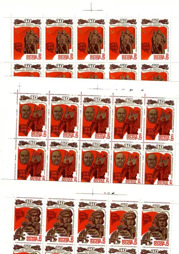 Russland 1985: #5490-5494: 5x Marken im Bogen mit je 25 Marken, postfrisch