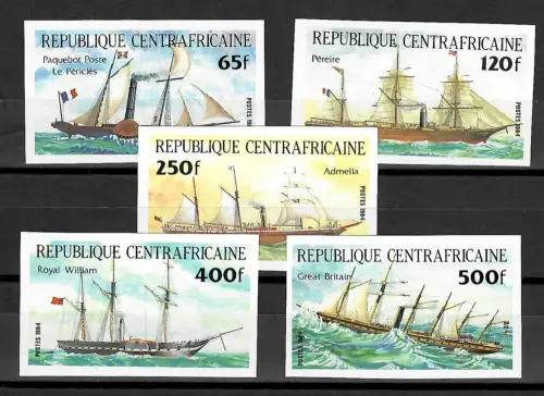 Zentralafrika 1984: Segeldampfer, 5 Marken postfrisch