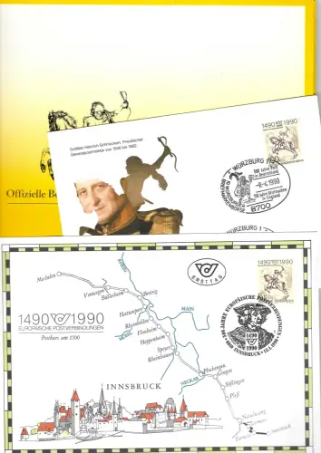 Bund/Österreich 1990: 500 Jahre Europäische Postverbindungen, 2x FDC im Folder