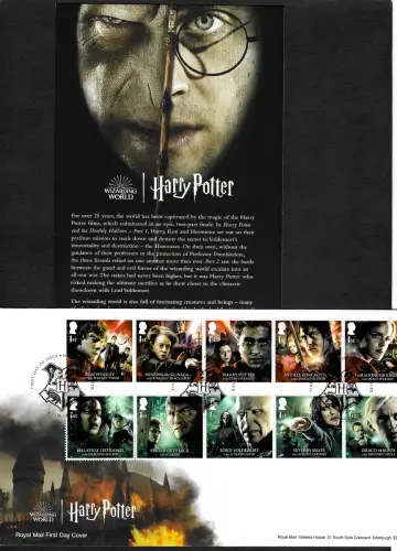 GB 2023: Harry Potter, 10 Werte auf FDC mit Flyer