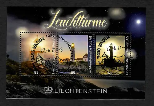 Liechtenstein 2021: Leuchttürme, Block gestempelt