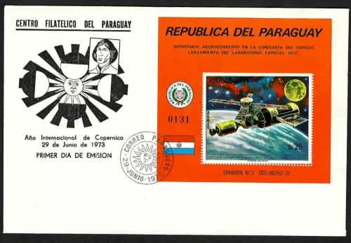 Paraguay 1973: Skylab Labor, Kopernikus, Block #205, FDC