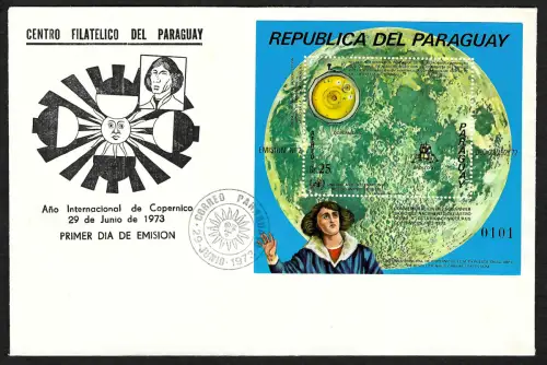 Paraguay 1973: Apollo 11, Kopernikus, Block #204, FDC